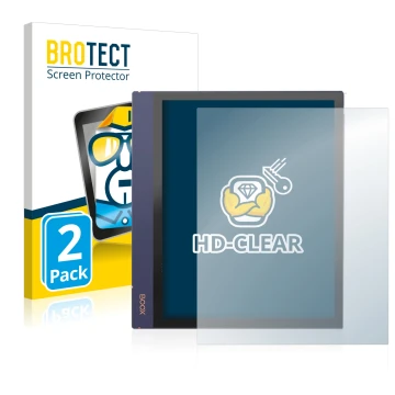 Vorderseite einer Produktverpackung mit dem Markenlogo BROTECT. Daneben ist das Gerät Boox Note Air 2 mit dem zugehörigen Disp