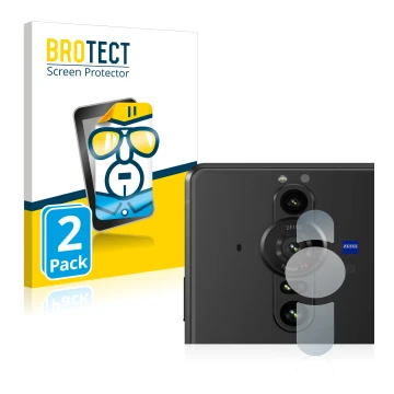 Vorderseite einer Produktverpackung mit dem Markenlogo BROTECT. Daneben ist das Gerät Sony Xperia Pro-I (NUR Kameraschutz) mit