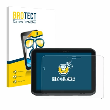 Vorderseite einer Produktverpackung mit dem Markenlogo BROTECT. Daneben ist das Gerät Zebra ET80 mit dem zugehörigen Displaysc