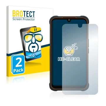 Vorderseite einer Produktverpackung mit dem Markenlogo BROTECT. Daneben ist das Gerät AGM Glory Pro mit dem zugehörigen Displa