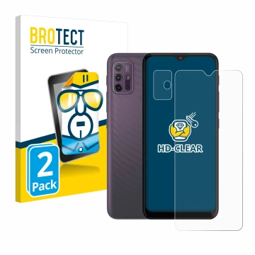 Vorderseite einer Produktverpackung mit dem Markenlogo BROTECT. Daneben ist das Gerät Motorola Moto G10 (Display+Kamera) mit d