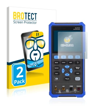 Vorderseite einer Produktverpackung mit dem Markenlogo BROTECT. Daneben ist das Gerät Owon HDS 200 Series mit dem zugehörigen 