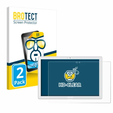 Vorderseite einer Produktverpackung mit dem Markenlogo BROTECT. Daneben ist das Gerät Archos T101 4G mit dem zugehörigen Displ