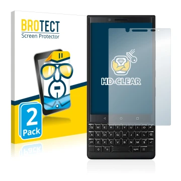 Vorderseite einer Produktverpackung mit dem Markenlogo BROTECT. Daneben ist das Gerät BlackBerry Key2 (Dual Sim) mit dem zugeh