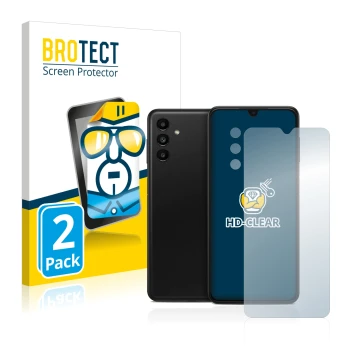 Vorderseite einer Produktverpackung mit dem Markenlogo BROTECT. Daneben ist das Gerät Samsung Galaxy A13 5G (Display+Kamera) m