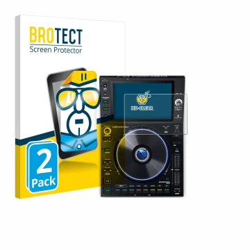 Vorderseite einer Produktverpackung mit dem Markenlogo BROTECT. Daneben ist das Gerät Denon DJ SC6000 Prime mit dem zugehörige