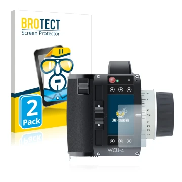 Vorderseite einer Produktverpackung mit dem Markenlogo BROTECT. Daneben ist das Gerät Arri WCU-4 mit dem zugehörigen Displaysc