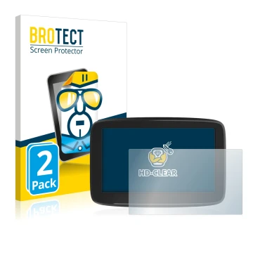 Vorderseite einer Produktverpackung mit dem Markenlogo BROTECT. Daneben ist das Gerät TomTom GO Classic 5