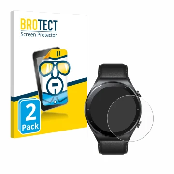 Vorderseite einer Produktverpackung mit dem Markenlogo BROTECT. Daneben ist das Gerät Xiaomi Watch S1 mit dem zugehörigen Disp