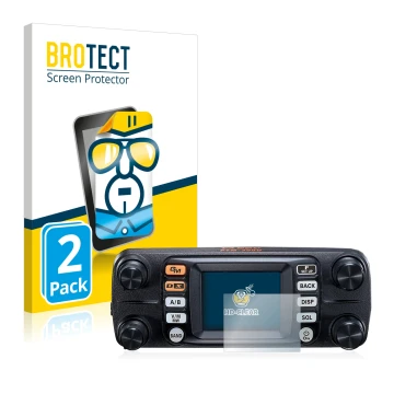 Vorderseite einer Produktverpackung mit dem Markenlogo BROTECT. Daneben ist das Gerät Yaesu FTM-300DE mit dem zugehörigen Disp