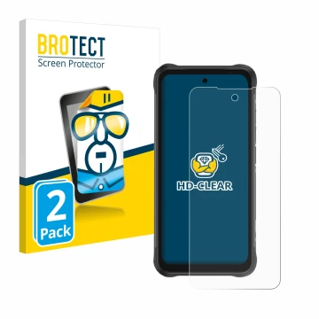 Vorderseite einer Produktverpackung mit dem Markenlogo BROTECT. Daneben ist das Gerät Umidigi Bison GT2 Pro 5G mit dem zugehör