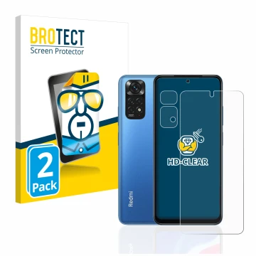 Vorderseite einer Produktverpackung mit dem Markenlogo BROTECT. Daneben ist das Gerät Xiaomi Redmi Note 11 (Display+Kamera) mi