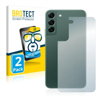 Vorderseite einer Produktverpackung mit dem Markenlogo BROTECT. Daneben ist das Gerät Samsung Galaxy S22 Plus 5G (Rückseite) m