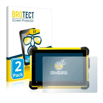 Vorderseite einer Produktverpackung mit dem Markenlogo BROTECT. Daneben ist das Gerät Trimble T10 mit dem zugehörigen Displays