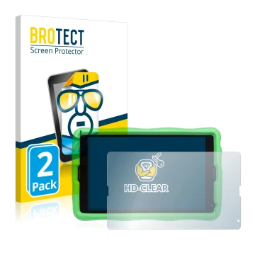 Vorderseite einer Produktverpackung mit dem Markenlogo BROTECT. Daneben ist das Gerät MEDION Lifetab E10440 Kids mit dem zugeh