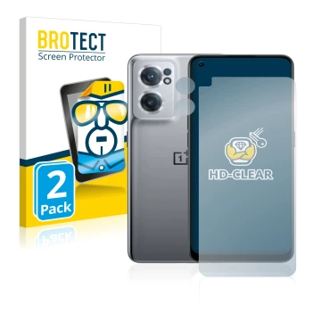 Vorderseite einer Produktverpackung mit dem Markenlogo BROTECT. Daneben ist das Gerät OnePlus Nord CE 2 5G (Display+Kamera) mi