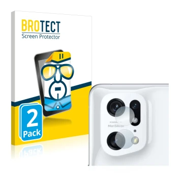 Vorderseite einer Produktverpackung mit dem Markenlogo BROTECT. Daneben ist das Gerät Oppo Find X5 Pro (NUR Kameraschutz) mit 