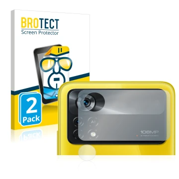 Vorderseite einer Produktverpackung mit dem Markenlogo BROTECT. Daneben ist das Gerät Xiaomi Poco X4 Pro 5G (NUR Kameraschutz)