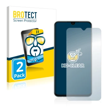 Vorderseite einer Produktverpackung mit dem Markenlogo BROTECT. Daneben ist das Gerät Samsung Galaxy M23 mit dem zugehörigen D