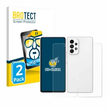 Vorderseite einer Produktverpackung mit dem Markenlogo BROTECT. Daneben ist das Gerät Samsung Galaxy A53 5G (Display+Rückseite