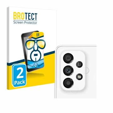 Vorderseite einer Produktverpackung mit dem Markenlogo BROTECT. Daneben ist das Gerät Samsung Galaxy A53 5G (NUR Kameraschutz)