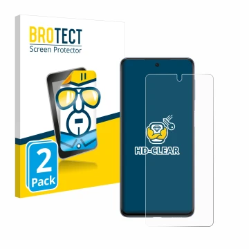 Vorderseite einer Produktverpackung mit dem Markenlogo BROTECT. Daneben ist das Gerät Samsung Galaxy M53 5G mit dem zugehörige