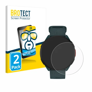 Vorderseite einer Produktverpackung mit dem Markenlogo BROTECT. Daneben ist das Gerät Polar Pacer mit dem zugehörigen Displays