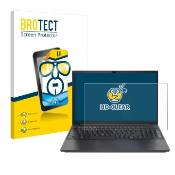 Vorderseite einer Produktverpackung mit dem Markenlogo BROTECT. Daneben ist das Gerät Lenovo ThinkPad E15 Gen 3 mit dem zugehö