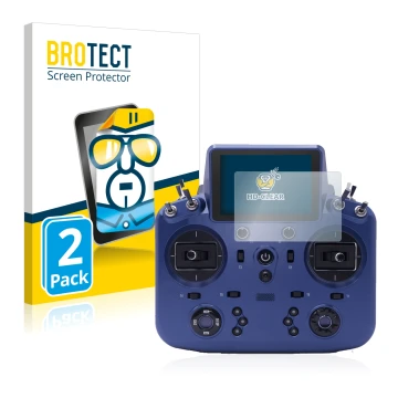 Vorderseite einer Produktverpackung mit dem Markenlogo BROTECT. Daneben ist das Gerät FrSky Tandem X18 mit dem zugehörigen Dis