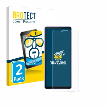 Vorderseite einer Produktverpackung mit dem Markenlogo BROTECT. Daneben ist das Gerät Sony Xperia 10 IV mit dem zugehörigen Di