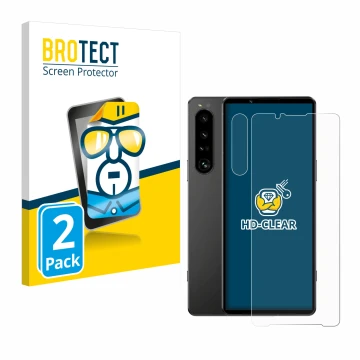 Vorderseite einer Produktverpackung mit dem Markenlogo BROTECT. Daneben ist das Gerät Sony Xperia 1 IV (Display+Kamera) mit de