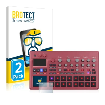 Vorderseite einer Produktverpackung mit dem Markenlogo BROTECT. Daneben ist das Gerät KORG electribe Sampler mit dem zugehörig