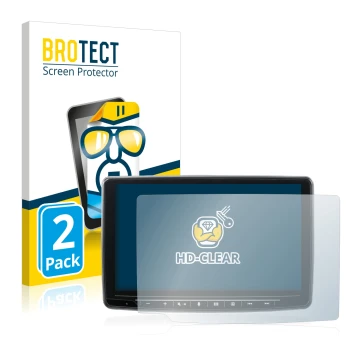 Vorderseite einer Produktverpackung mit dem Markenlogo BROTECT. Daneben ist das Gerät Alpine INE-F904DC mit dem zugehörigen Di