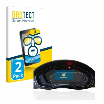 Vorderseite einer Produktverpackung mit dem Markenlogo BROTECT. Daneben ist das Gerät Audi A4 B9 2017 Virtual Cockpit mit dem 