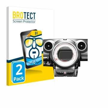 Vorderseite einer Produktverpackung mit dem Markenlogo BROTECT. Daneben ist das Gerät Mini Countryman R60 2010-2016 Infotainme