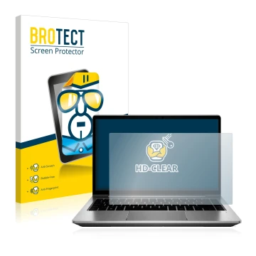 Vorderseite einer Produktverpackung mit dem Markenlogo BROTECT. Daneben ist das Gerät HP ProBook 640 G8 mit dem zugehörigen Di