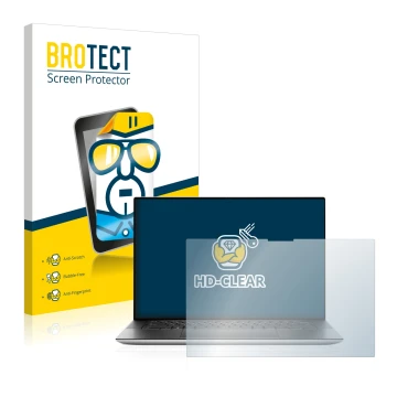 Vorderseite einer Produktverpackung mit dem Markenlogo BROTECT. Daneben ist das Gerät Dell XPS 15 9510 Touch mit dem zugehörig