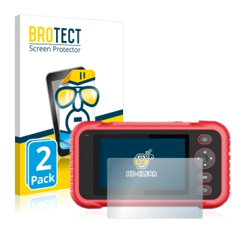 Vorderseite einer Produktverpackung mit dem Markenlogo BROTECT. Daneben ist das Gerät Launch CRP 123 / 129 EVO mit dem zugehör