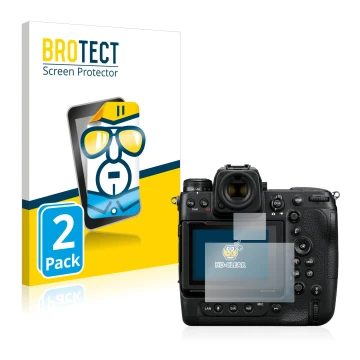 Vorderseite einer Produktverpackung mit dem Markenlogo BROTECT. Daneben ist das Gerät Nikon Z 9 (Display + Schulterdisplay) mi