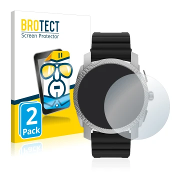 Vorderseite einer Produktverpackung mit dem Markenlogo BROTECT. Daneben ist das Gerät Fossil Gen 6 Hybrid Machine (45mm) mit d