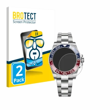 Vorderseite einer Produktverpackung mit dem Markenlogo BROTECT. Daneben ist das Gerät Rolex GMT-Master II mit dem zugehörigen 