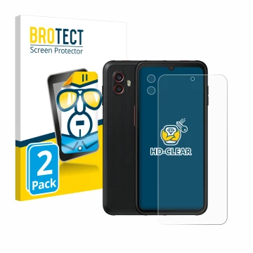 Vorderseite einer Produktverpackung mit dem Markenlogo BROTECT. Daneben ist das Gerät Samsung Galaxy Xcover 6 Pro (Display+Kam