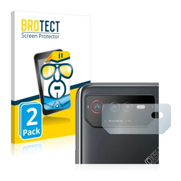 Vorderseite einer Produktverpackung mit dem Markenlogo BROTECT. Daneben ist das Gerät ASUS ROG Phone 6 (NUR Kameraschutz) mit 