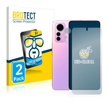 Vorderseite einer Produktverpackung mit dem Markenlogo BROTECT. Daneben ist das Gerät Xiaomi 12 Lite (Display+Kamera) mit dem 