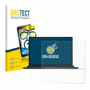 Vorderseite einer Produktverpackung mit dem Markenlogo BROTECT. Daneben ist das Gerät ASUS ZenBook Pro 14 Duo OLED UX8402 mit 