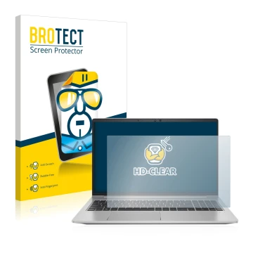 Vorderseite einer Produktverpackung mit dem Markenlogo BROTECT. Daneben ist das Gerät HP ProBook 650 G8 mit dem zugehörigen Di