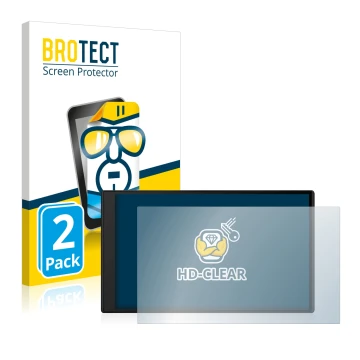 Vorderseite einer Produktverpackung mit dem Markenlogo BROTECT. Daneben ist das Gerät Garmin DriveSmart 76 mit dem zugehörigen
