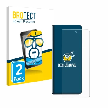 Vorderseite einer Produktverpackung mit dem Markenlogo BROTECT. Daneben ist das Gerät Samsung Galaxy Z Fold 4 mit dem zugehöri