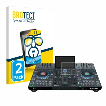 Vorderseite einer Produktverpackung mit dem Markenlogo BROTECT. Daneben ist das Gerät Denon DJ Prime 4 mit dem zugehörigen Dis