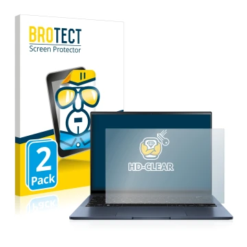 Vorderseite einer Produktverpackung mit dem Markenlogo BROTECT. Daneben ist das Gerät ASUS ZenBook S13 OLED mit dem zugehörige